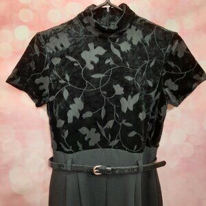 Vintage 80s Cache Jumpsuit Size S Black Velvet Mock Neck Short Sleeve Size S